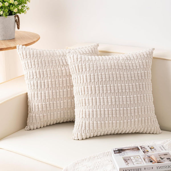 Buy farmhouse furniture Pack of 2 Corduroy Decorative Throw Pillow Covers 18x18 Inch Soft Striped Pillow Covers Modern Farmhouse Home Decor for Sofa Living Room Couch Bed(Cream White) - Modern Cottage Farmhouse Furniture