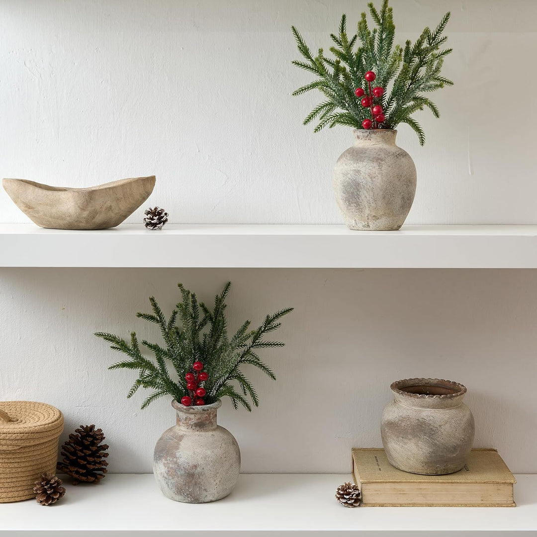 Buy farmhouse furniture Ceramic Rustic Farmhouse Vase | 6 Inch Pottery Decorative Flower for Home Decor | Boho Vase | Terracotta for Table, Living Room, Bathroom Decoration, Shelf Decor, Mantel - Modern Cottage Farmhouse Furniture