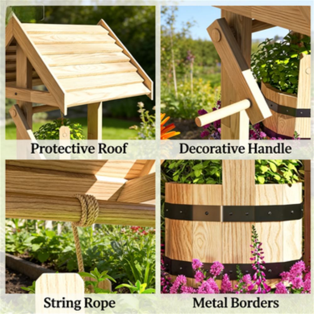 Buy farmhouse furniture Wooden Farmhouse Water Well Outdoor Decor - Modern Cottage Farmhouse Furniture