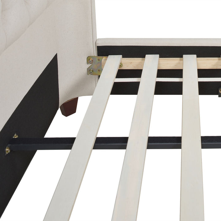 Buy farmhouse furniture Manhattan Shelter King Platform Bed Frame, Light Beige Linen - Modern Cottage Farmhouse Furniture