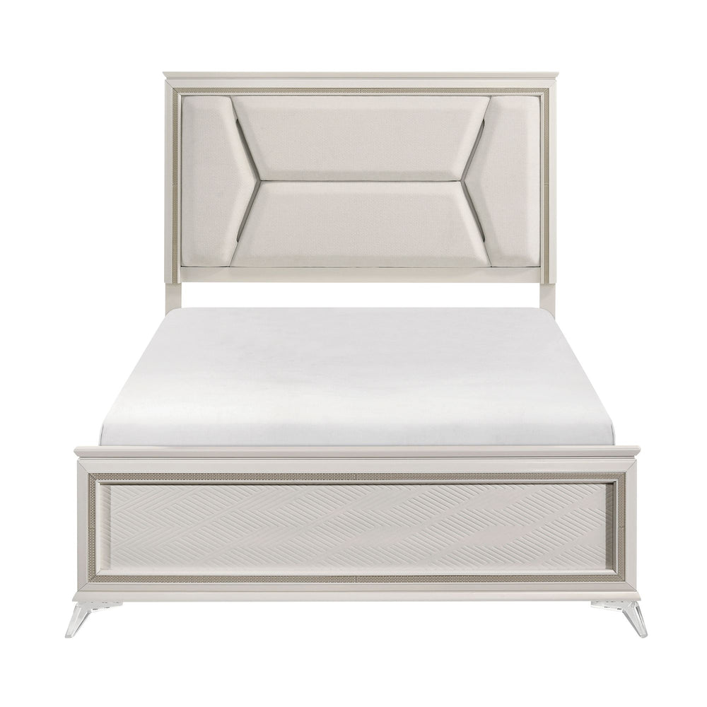 Buy farmhouse furniture 1pc Modern Luxury Queen Bed Upholstered Headboard with LED Lighting Wooden Bedroom Furniture Antique White Finish and Gold - Modern Cottage Farmhouse Furniture