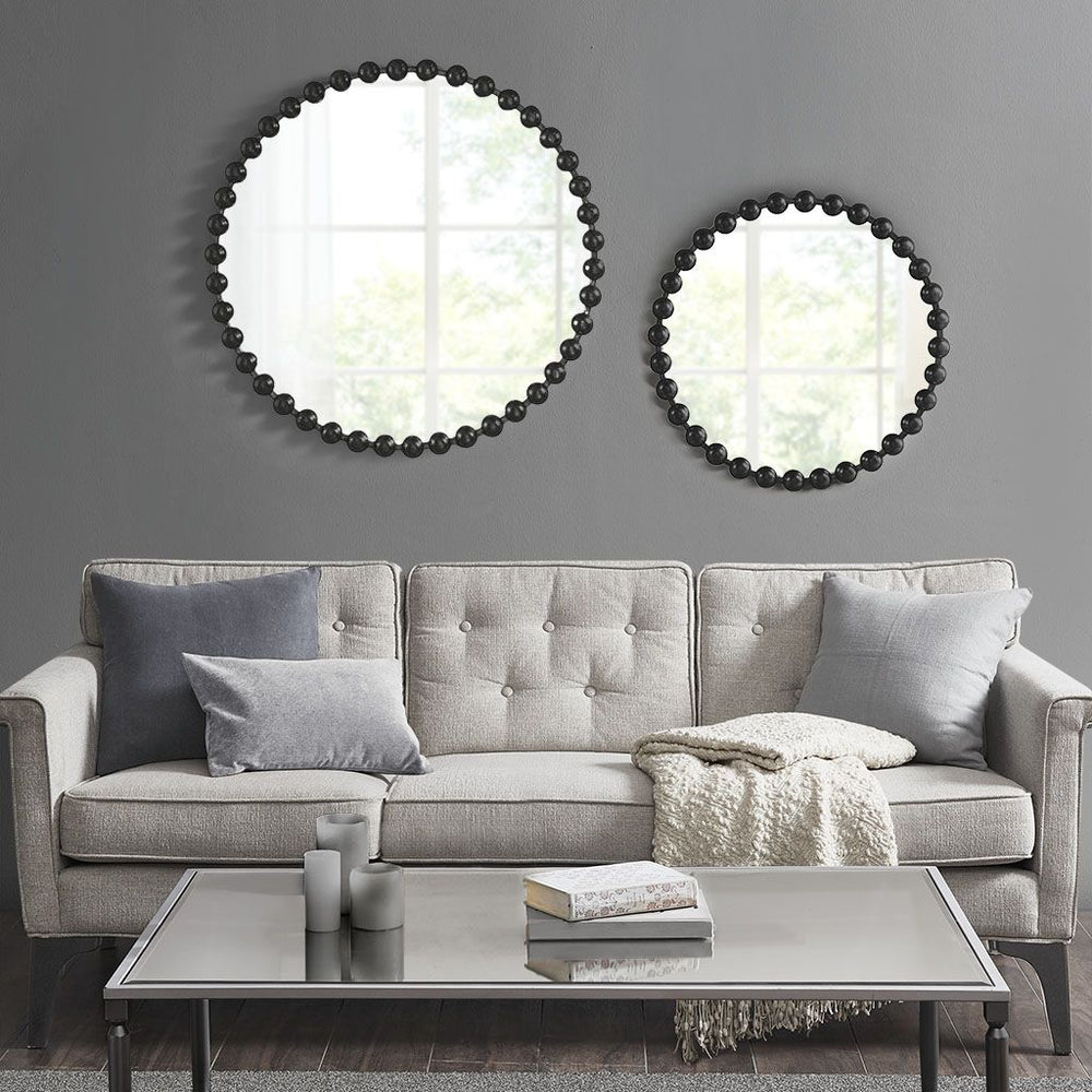 Buy farmhouse furniture Black Round Beaded Wall Mirror 27"D - Modern Cottage Farmhouse Furniture