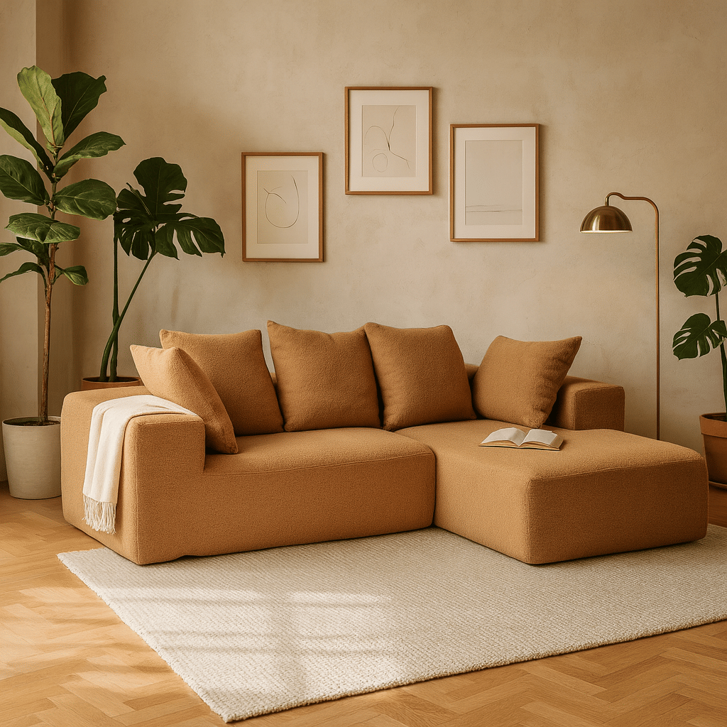 Buy farmhouse furniture Sole Terra | Simple Bouclé Minimalist Apartment Farmhouse Sofa Couch - Modern Cottage Farmhouse Furniture