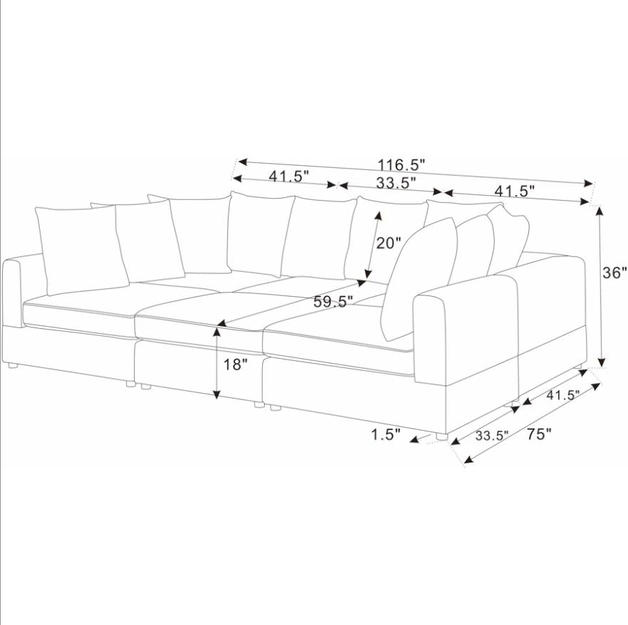 Buy farmhouse furniture The Emma | 6 Piece Farmhouse Off White Modular Corduroy Sectional Sofa Couch - Modern Cottage Farmhouse Furniture