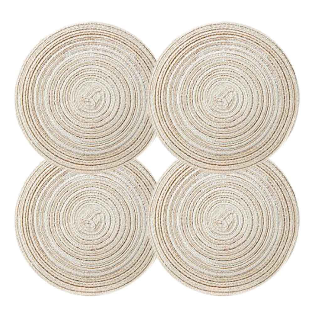 Buy farmhouse furniture Boho Braided Round Placemats Set of 4 | Beige Linen Farmhouse Table Mats - Modern Cottage Farmhouse Furniture