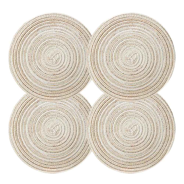 Buy farmhouse furniture Boho Braided Round Placemats Set of 4 | Beige Linen Farmhouse Table Mats - Modern Cottage Farmhouse Furniture