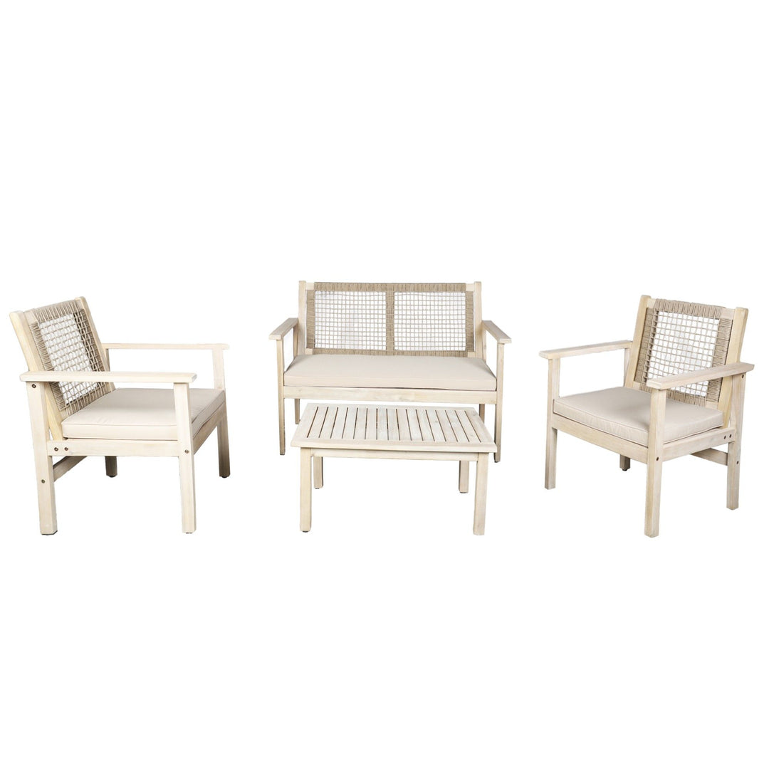 Buy farmhouse furniture Wicker 4-Piece Acacia Modern Cottage Farmhouse Wood Patio Set with Cushions - Modern Cottage Farmhouse Furniture