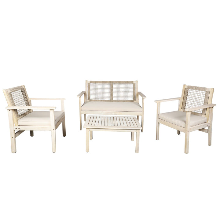 Buy farmhouse furniture Wicker 4-Piece Acacia Modern Cottage Farmhouse Wood Patio Set with Cushions - Modern Cottage Farmhouse Furniture