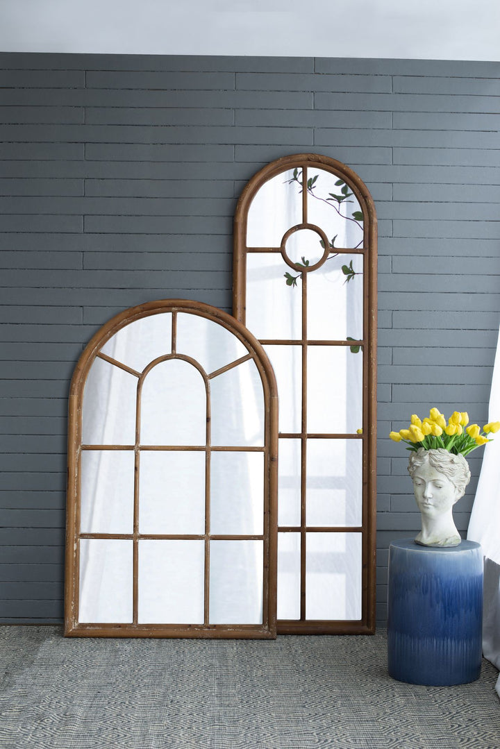 Buy farmhouse furniture Farmhouse Decorative Half-Round Elongated Mirror - Classic Window Design - Modern Cottage Farmhouse Furniture