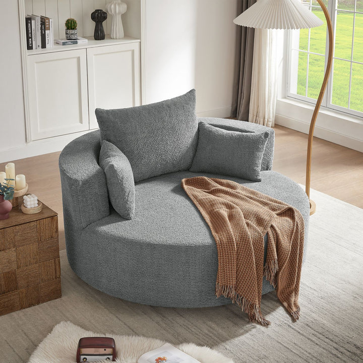 Buy farmhouse furniture Quiet Slate | Modern Gray Contemporary Swivel Circle Circular Sofa Accent Chair - Modern Cottage Farmhouse Furniture
