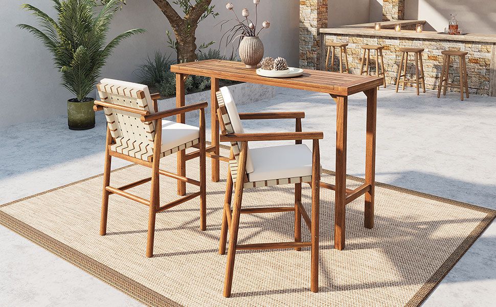 Buy farmhouse furniture 3 Piece Outdoor Modern Farmhouse Patio Bar Set - Modern Cottage Farmhouse Furniture