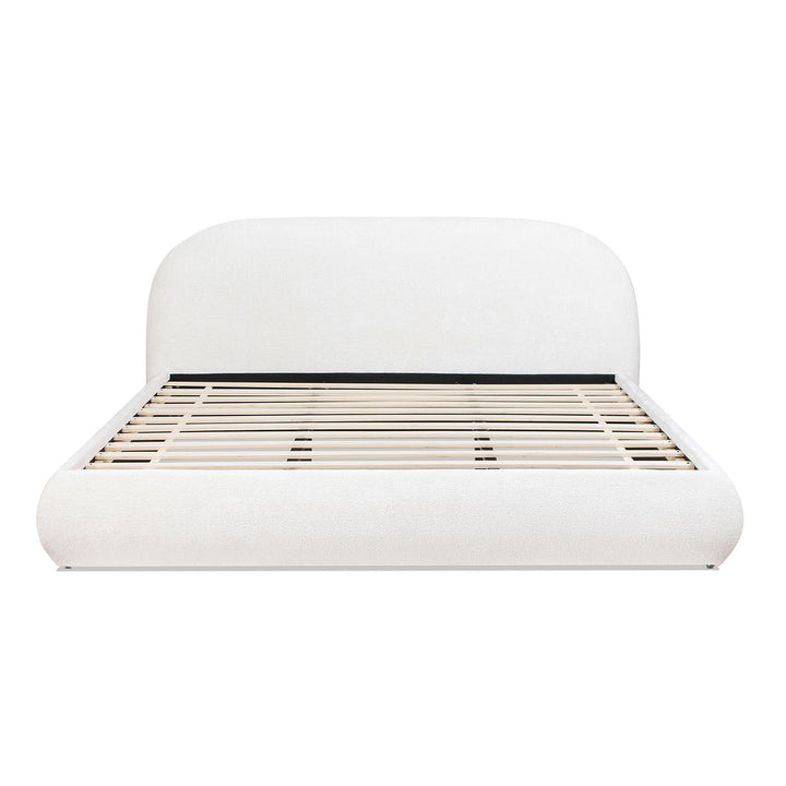 Buy farmhouse furniture Archie Puffy Grounded Upholstered Platform Bed, King, Almond White - Modern Cottage Farmhouse Furniture