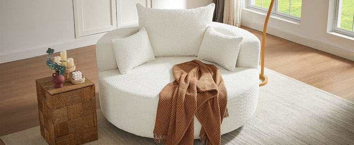 Buy farmhouse furniture Pearl Cottage | Modern White Contemporary Swivel Circle Circular Sofa Accent Chair - Modern Cottage Farmhouse Furniture