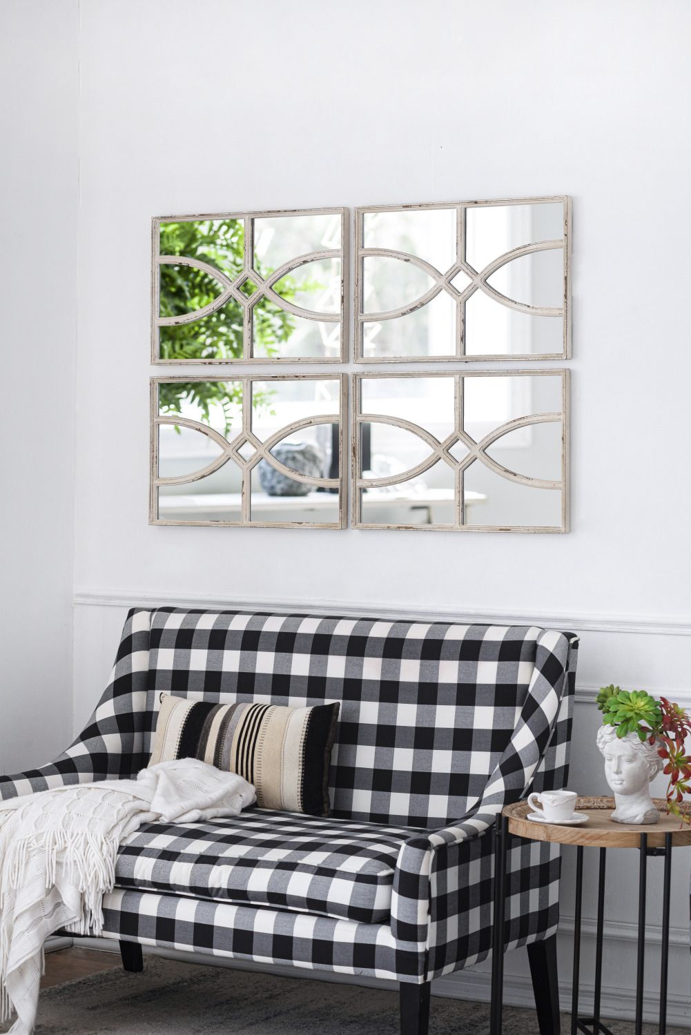 Buy farmhouse furniture Distressed White Rectangular Wall Mirrors - Set of 2, Versatile Home Decor for Living Room, Vertical &amp; Horizontal Display - Modern Cottage Farmhouse Furniture