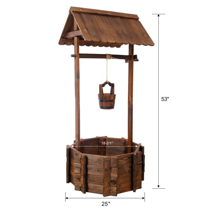 Buy farmhouse furniture Charming Rustic Wooden Wishing Well Planter for Outdoor Garden with Bucket Accent - Modern Cottage Farmhouse Furniture