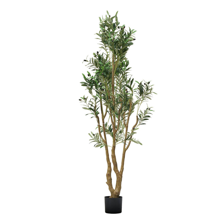 Buy farmhouse furniture 6FT Artificial Olive Tree with Black Pot, Tall Fake Tree with Natural Wood Trunk &amp; Realistic Green Leaves and Fruits, Indoor Faux Plant for Home, Office, Living Room, Corner Decor - Modern Cottage Farmhouse Furniture
