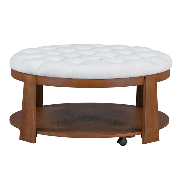 Buy farmhouse furniture Best Farmhouse Ottoman Coffee Table | Large Round 2-Tier Tufted Oversized Ottoman - Modern Cottage Farmhouse Furniture