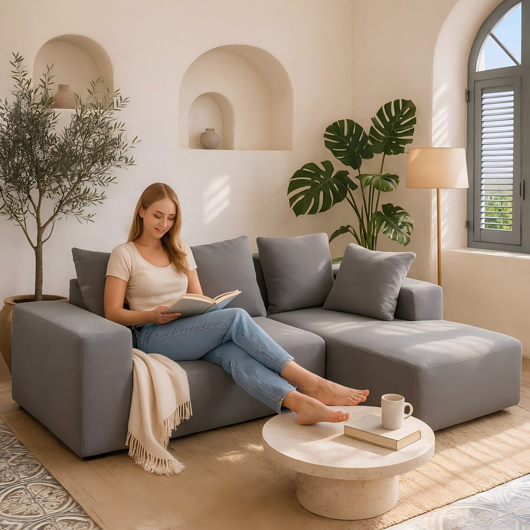 Buy farmhouse furniture Sole Terra | Simple Bouclé Minimalist Apartment Farmhouse Sofa Couch - Modern Cottage Farmhouse Furniture