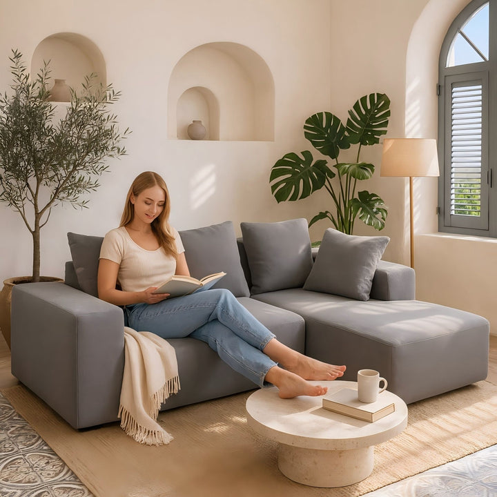 Buy farmhouse furniture Sole Terra | Simple Bouclé Minimalist Apartment Farmhouse Sofa Couch - Modern Cottage Farmhouse Furniture