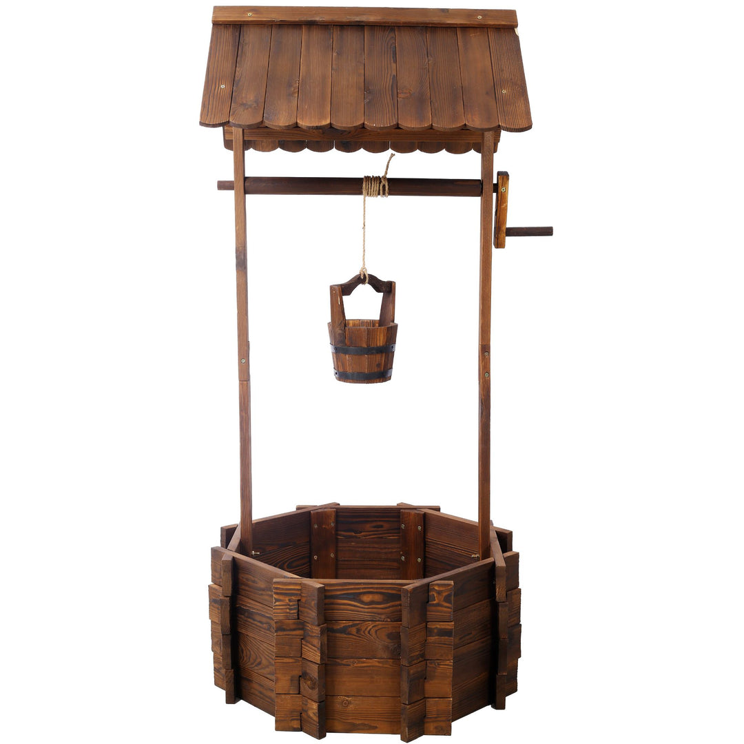Buy farmhouse furniture Charming Rustic Wooden Wishing Well Planter for Outdoor Garden with Bucket Accent - Modern Cottage Farmhouse Furniture