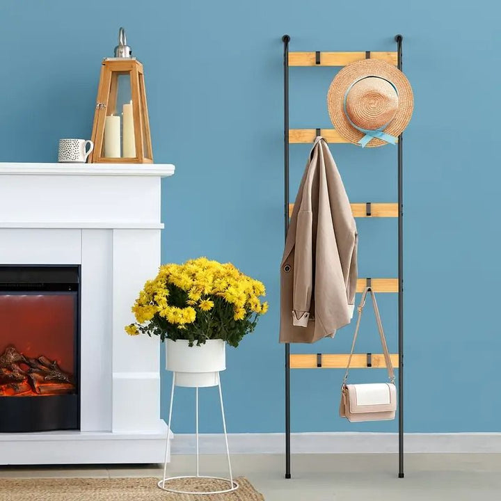 Buy farmhouse furniture Best Farmhouse Blanket Ladder | 10-Tier Rustic Wood Ladder with Hooks - Modern Cottage Farmhouse Furniture