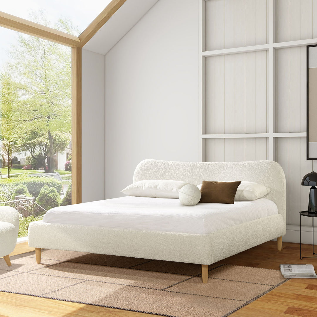 Buy farmhouse furniture Roman Curved Headboard Upholstered Platform Bed, King, Ivory White Boucle - Modern Cottage Farmhouse Furniture