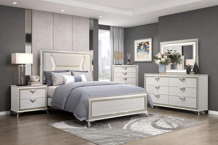 Buy farmhouse furniture 1pc Modern Luxury Queen Bed Upholstered Headboard with LED Lighting Wooden Bedroom Furniture Antique White Finish and Gold - Modern Cottage Farmhouse Furniture