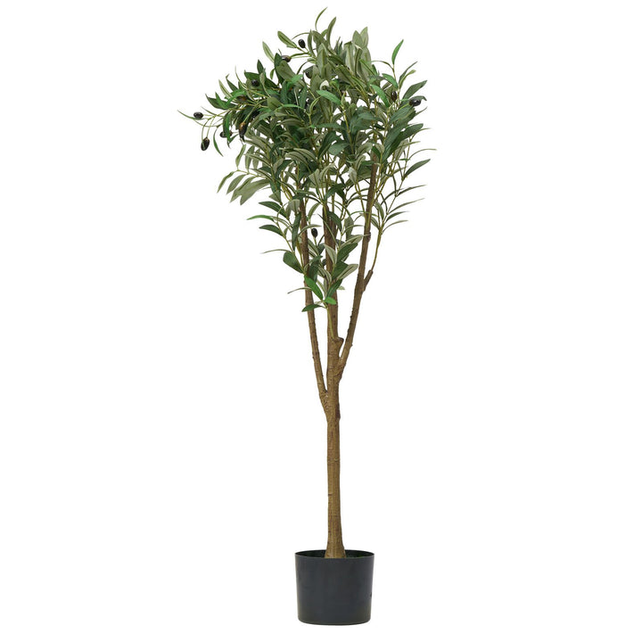 Buy farmhouse furniture 5FT Artificial Olive Tree with Black Pot, Tall Fake Tree with Natural Wood Trunk &amp; Realistic Green Leaves and Fruits, Indoor Faux Plant for Home, Office, Living Room, Corner Decor - Modern Cottage Farmhouse Furniture