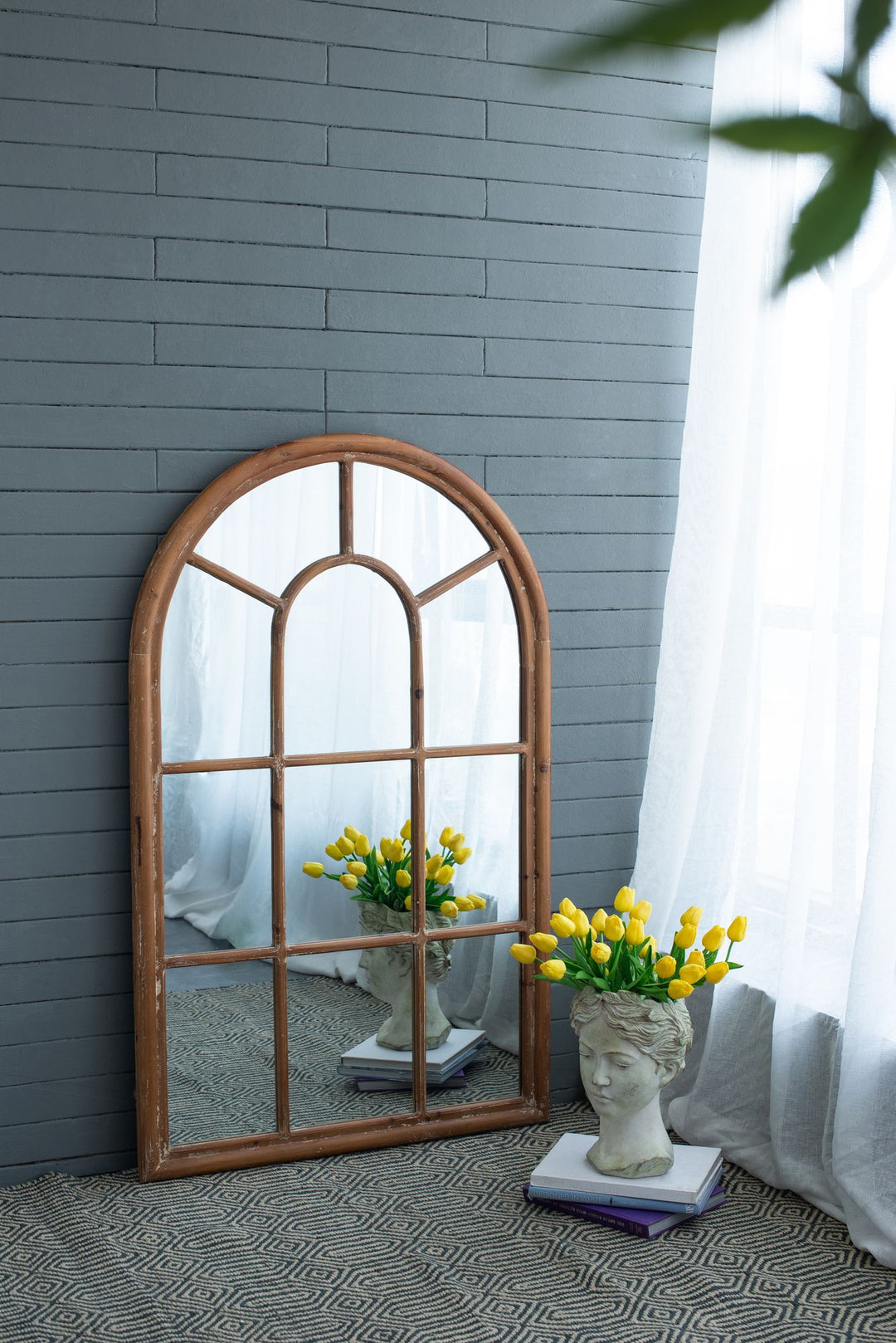 Buy farmhouse furniture Elegant Farmhouse Large Arched Accent Mirror in Brown Frame - Modern Cottage Farmhouse Furniture