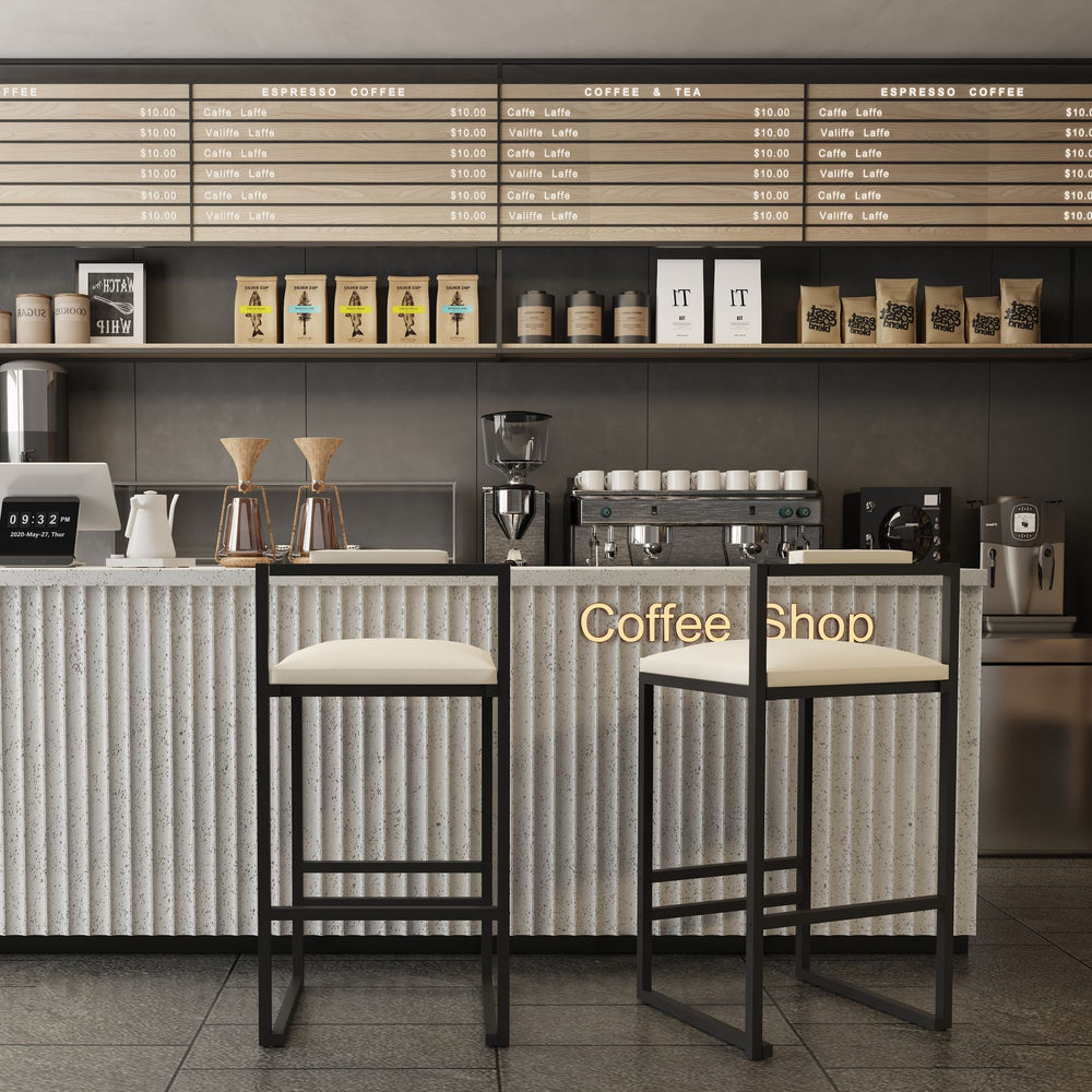 Buy farmhouse furniture Set of 2 Barstools Faux Leather Upholstered Bar Stools - Modern Cottage Farmhouse Furniture