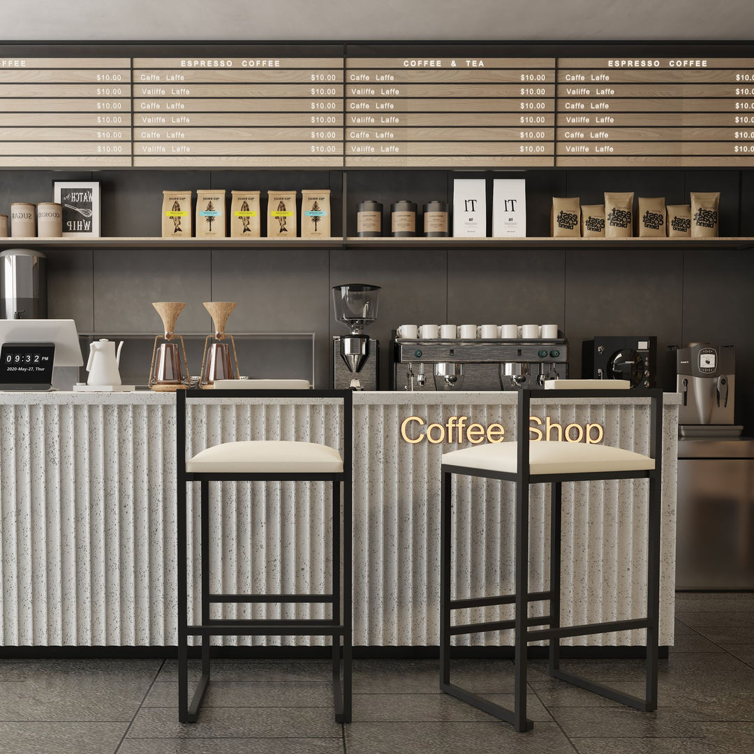 Buy farmhouse furniture Set of 2 Barstools Faux Leather Upholstered Bar Stools - Modern Cottage Farmhouse Furniture