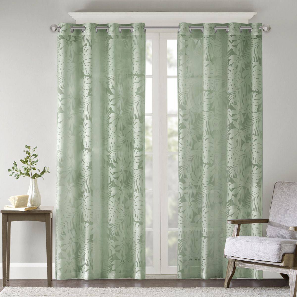 Sage & Cream Floral Curtain