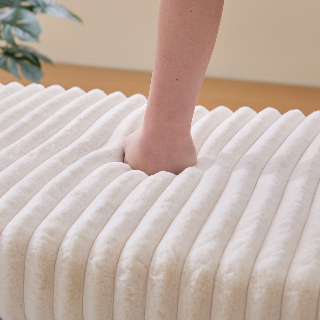 Buy farmhouse furniture Best Farmhouse Wide Upholstered Tufted Foot Rest with Black Metal Legs - Modern Cottage Farmhouse Furniture