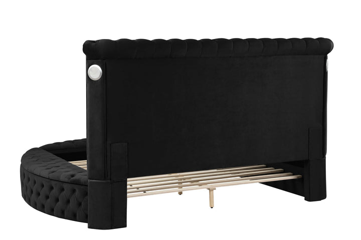 Buy farmhouse furniture Hazel Queen Size Tufted Upholstery Storage Bed made with Wood in Black - Modern Cottage Farmhouse Furniture
