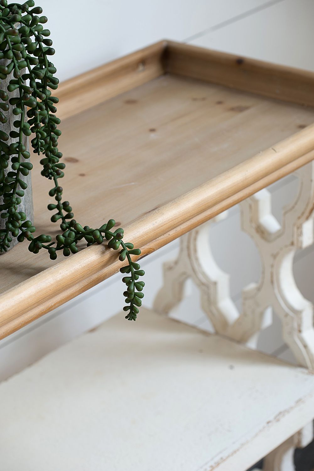 Buy farmhouse furniture Distressed Rustic White and Natural Wood Farmhouse Foyer Console Table - Modern Cottage Farmhouse Furniture