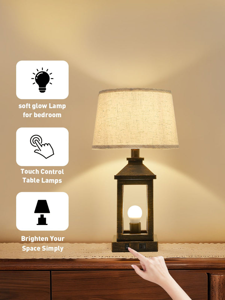 Buy farmhouse furniture 20.5in Black Gold Farmhouse Bedside Table Lamp, Suitable For Living Rooms, 3-Way Dimmable Touch Modern Bedside Table With 2 Lights For Bedrooms, Homes, Offices (Including Light Bulbs) - Modern Cottage Farmhouse Furniture