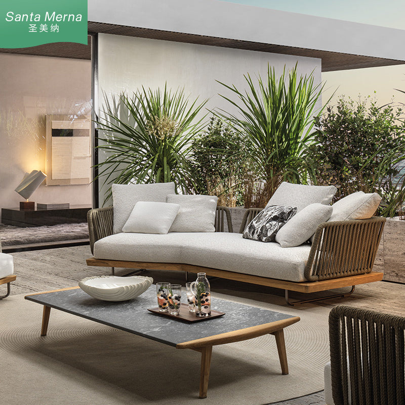 Aegean Sea Mediterranean Luxury Indoor Outdoor Teak Sofa - Mediterranean Tuscan Contemporary Home Decor Furniture