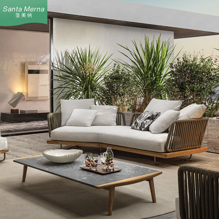 Aegean Sea Mediterranean Luxury Indoor Outdoor Teak Sofa - Mediterranean Tuscan Contemporary Home Decor Furniture