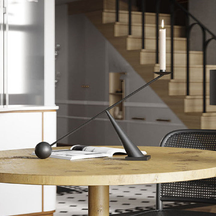 Large Black Metal Modern Mediterranean Minimalist Candlestick Holder - Mediterranean Italian Contemporary Home Decor Furniture