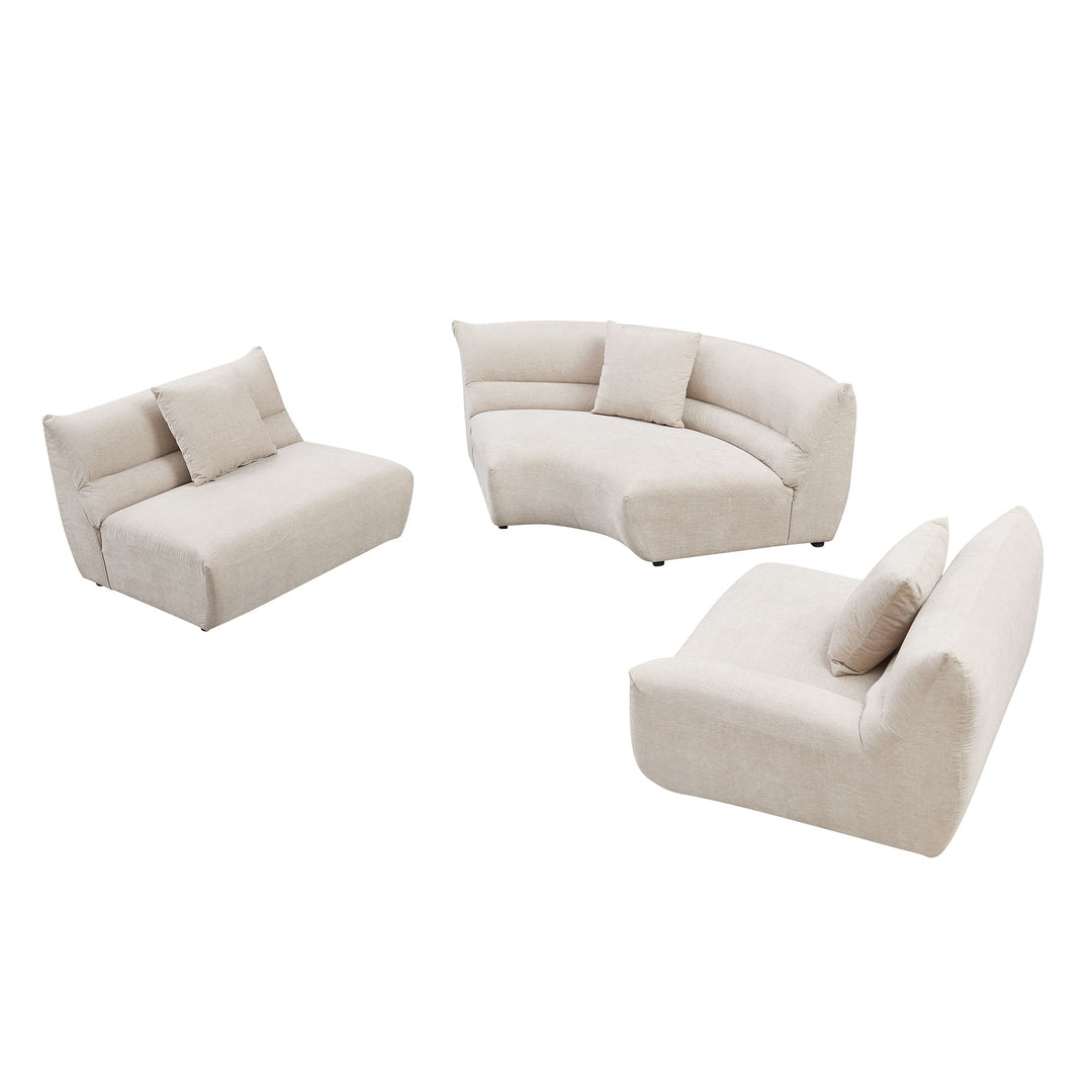 Buy farmhouse furniture Off White Modular Curved Sectional Sofa, 3-Piece Free-Form Configuration with 3 Throw Pillows - Modern Cottage Farmhouse Furniture