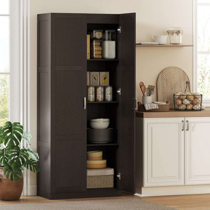 Buy farmhouse furniture Brown Modern Mediterranean Farmhouse Pantry Cabinet - Modern Cottage Farmhouse Furniture