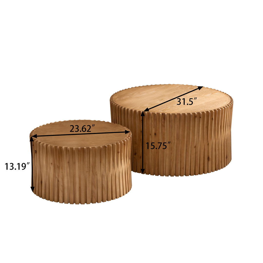 Mediterranean Farmhouse Cylindrical Coffee Table Set of 2 - Mediterranean Italian Contemporary Home Decor Furniture