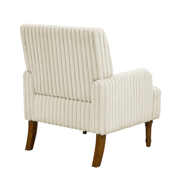 Buy farmhouse furniture Beige Corduroy Accent Chair | Wide-Wale Farmhouse Lounge Chair with Solid Wood Legs - Modern Cottage Farmhouse Furniture