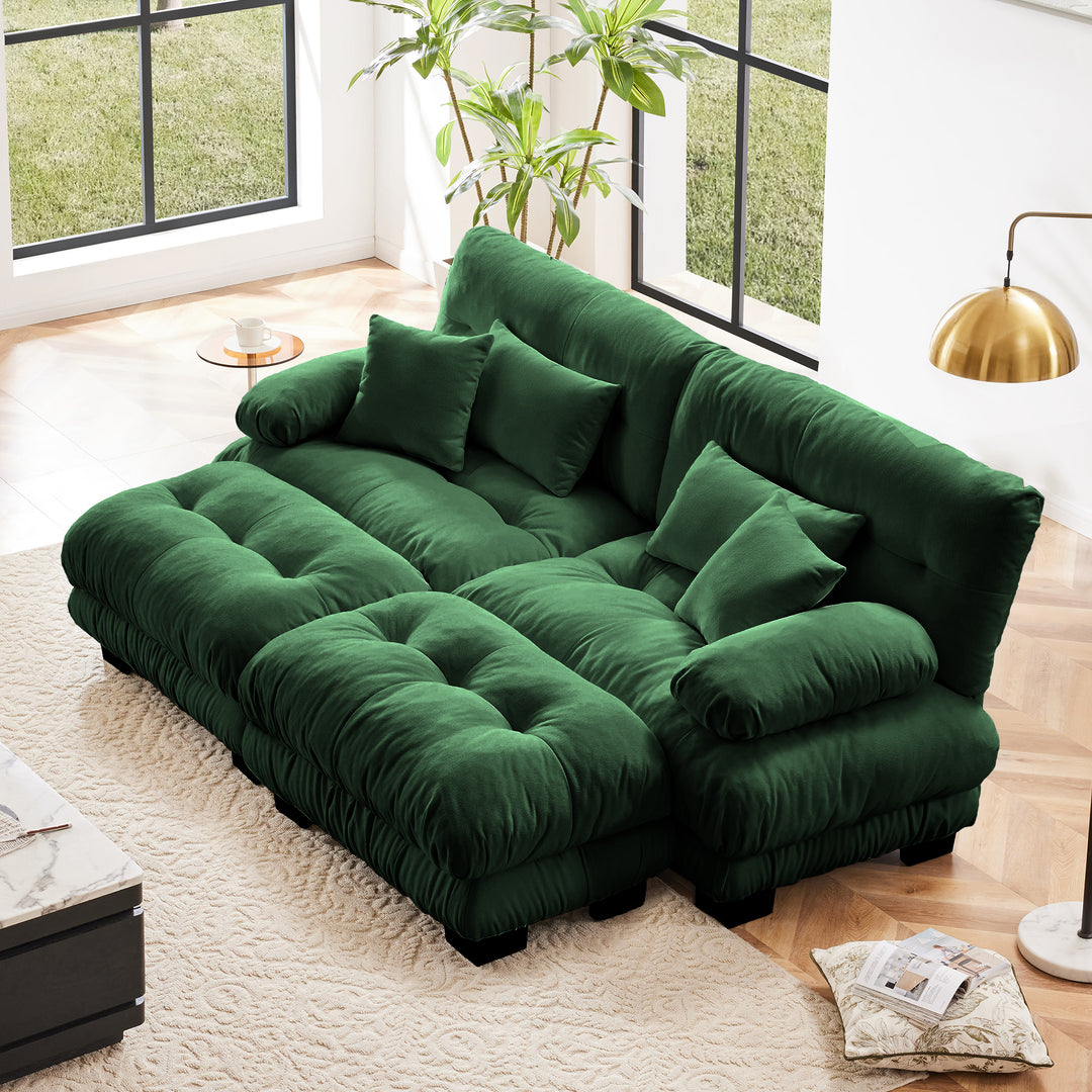 Marbella | Upholstered Mediterranean Luxury Cloud Green Wide Arm Sofa 2 Chaises - Mediterranean Tuscan Contemporary Home Decor Furniture