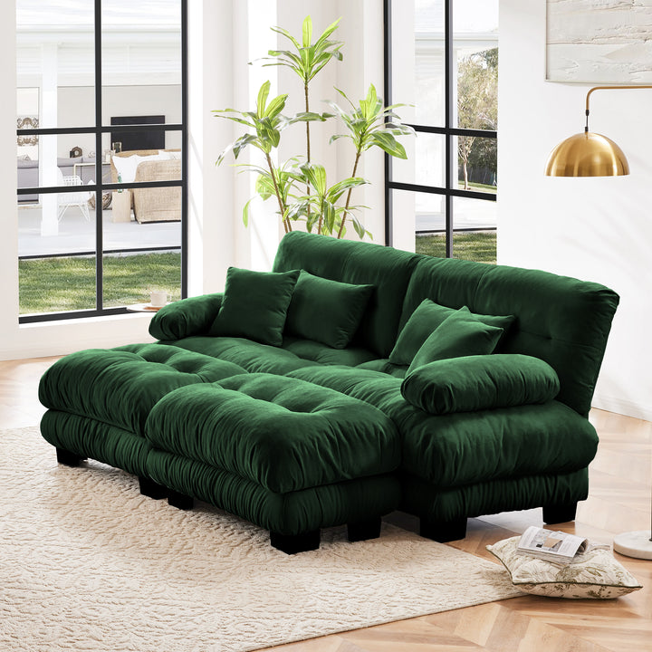 Marbella | Upholstered Mediterranean Luxury Cloud Green Wide Arm Sofa 2 Chaises - Mediterranean Tuscan Contemporary Home Decor Furniture