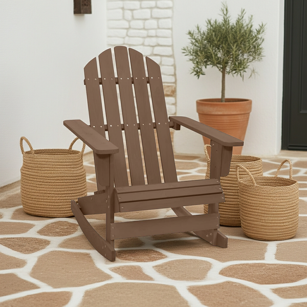 Buy farmhouse furniture Best Farmhouse Outdoor Rocking Chair | Natural Brown Hardwood Pine Garden Rocker - Modern Cottage Farmhouse Furniture