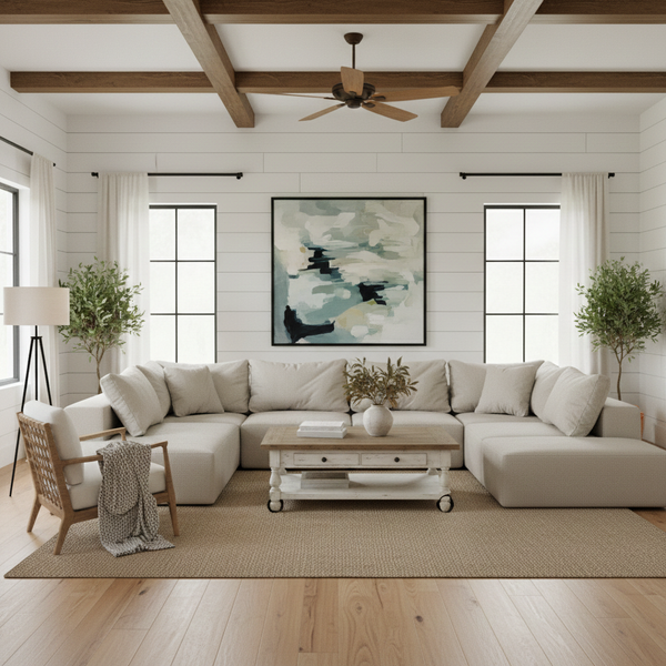 Buy farmhouse furniture The White Oak Meadow | Large Beige Modern Farmhouse Style Sofa Couch - Modern Cottage Farmhouse Furniture