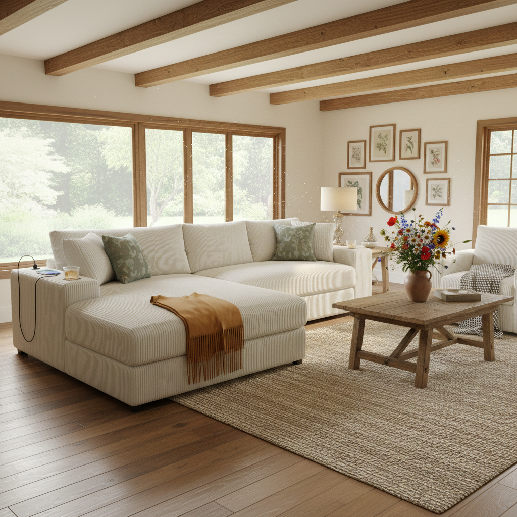 Buy farmhouse furniture White Oak • White Modern Cottage American Farmhouse Style Sofa Couch - Modern Cottage Farmhouse Furniture