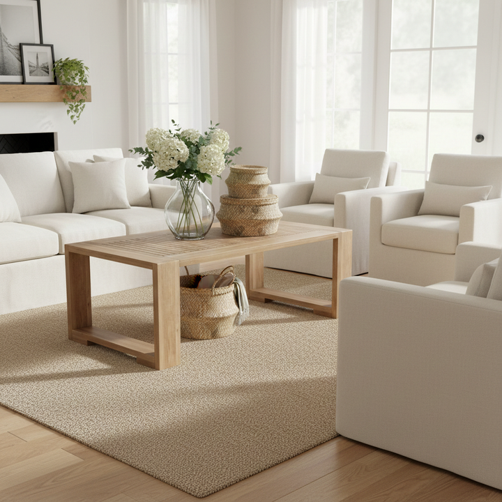 Buy farmhouse furniture Capistrano | Large Solid Wood Farmhouse Cottage Coffee Table - Modern Cottage Farmhouse Furniture
