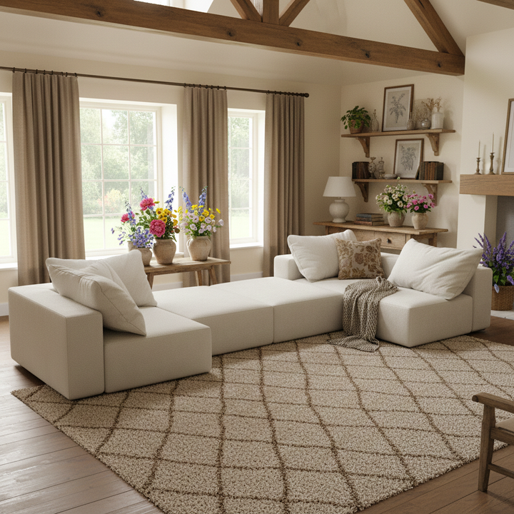 Buy farmhouse furniture The White Oak Meadow | Large Beige Modern Farmhouse Sofa By. Artisan Blooms - Modern Cottage Farmhouse Furniture